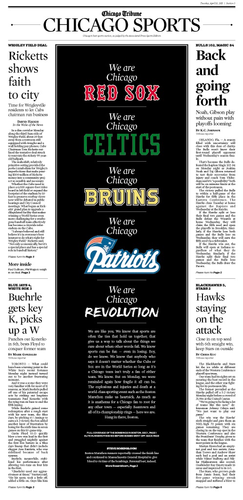 The cover of the Sports section of the Chicago Tribune